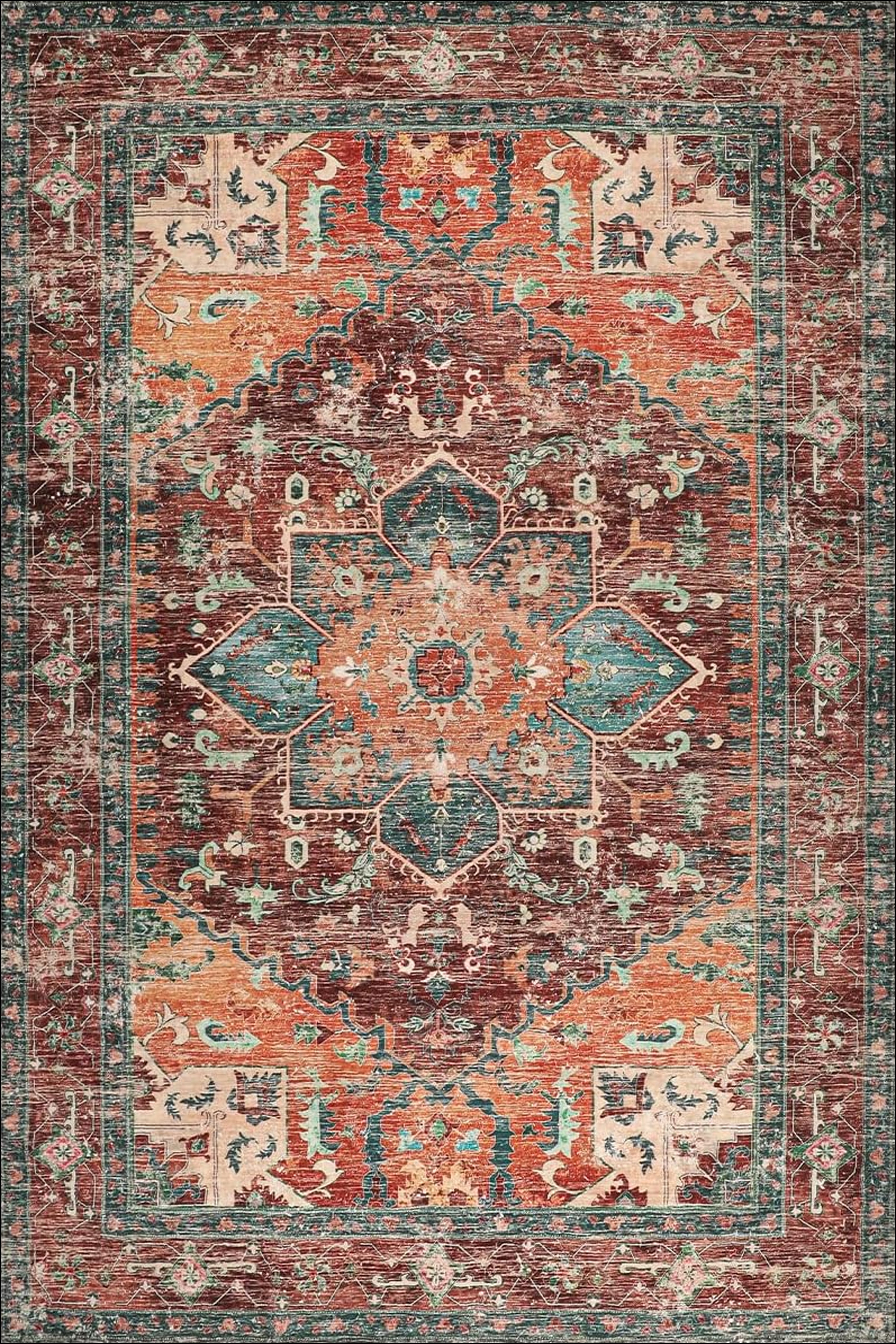 Traditional Persian Printed Carpet - Vintage Floral Design Rug for Living Room & Bedroom