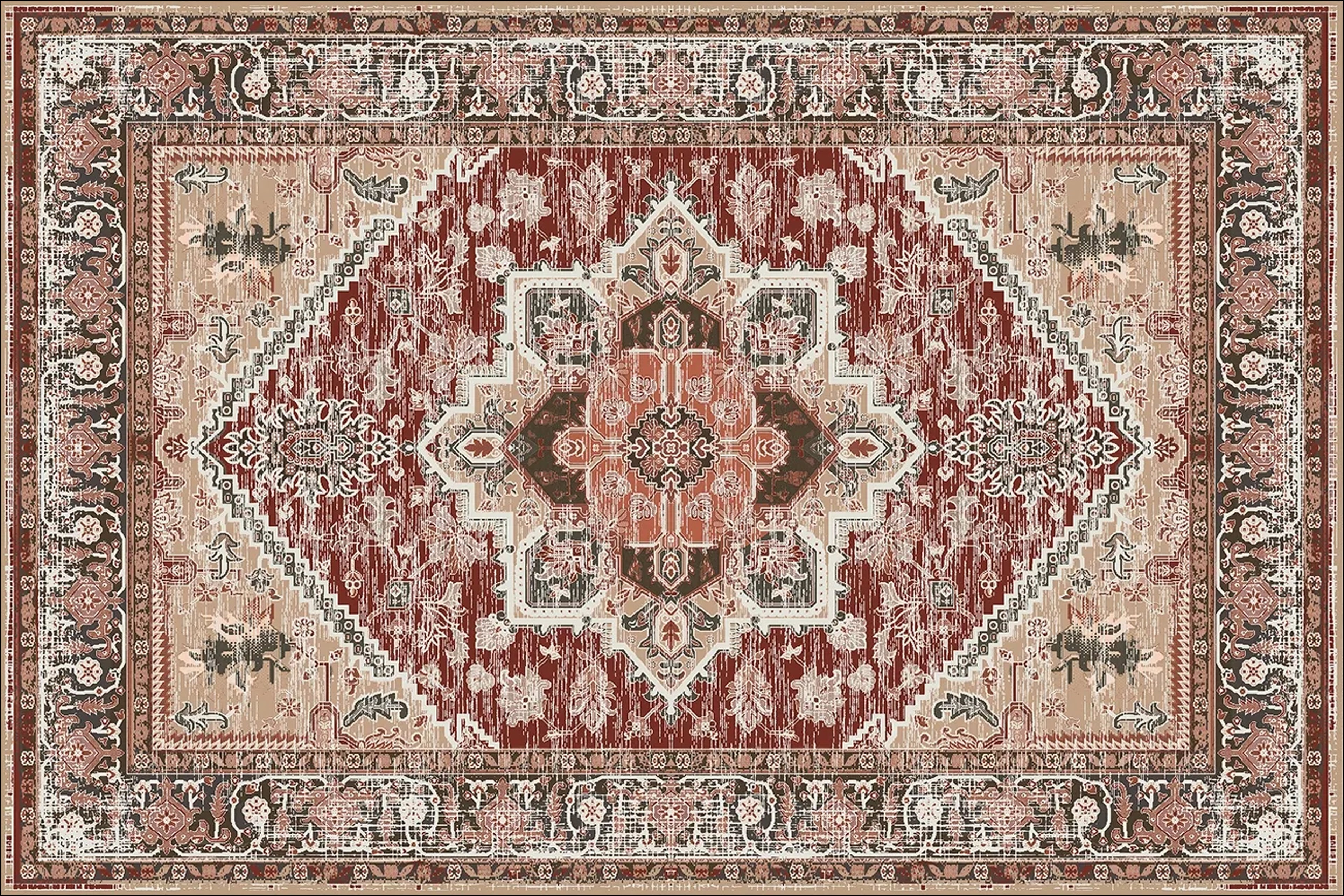 Traditional Persian Printed Carpet - Vintage Floral Design Rug for Living Room & Bedroom