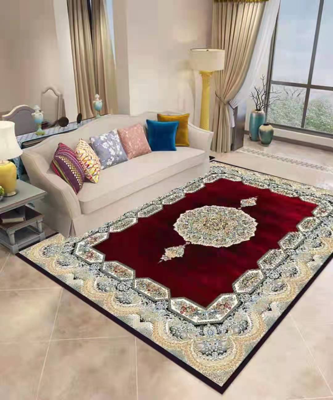 Luxury Persian Style Printed Carpet – Vintage Floral Medallion Rug for Living Room & Bedroom
