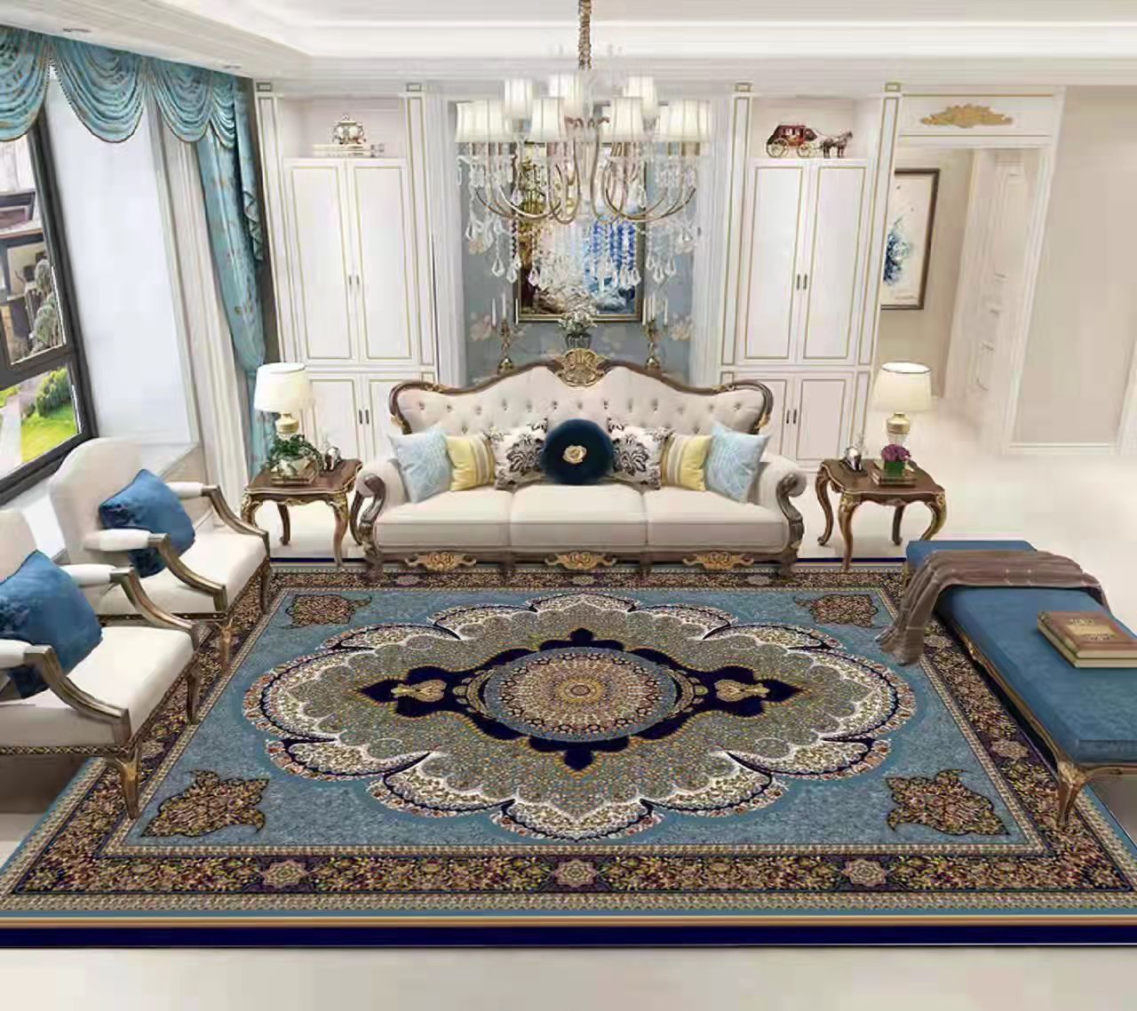 Luxury Persian Style Printed Carpet – Vintage Floral Medallion Rug for Living Room & Bedroom