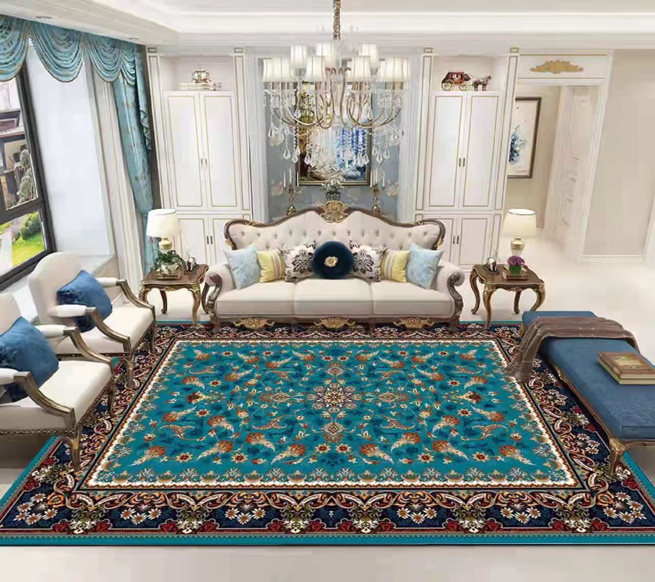 Luxury Persian Style Printed Carpet – Vintage Floral Medallion Rug for Living Room & Bedroom